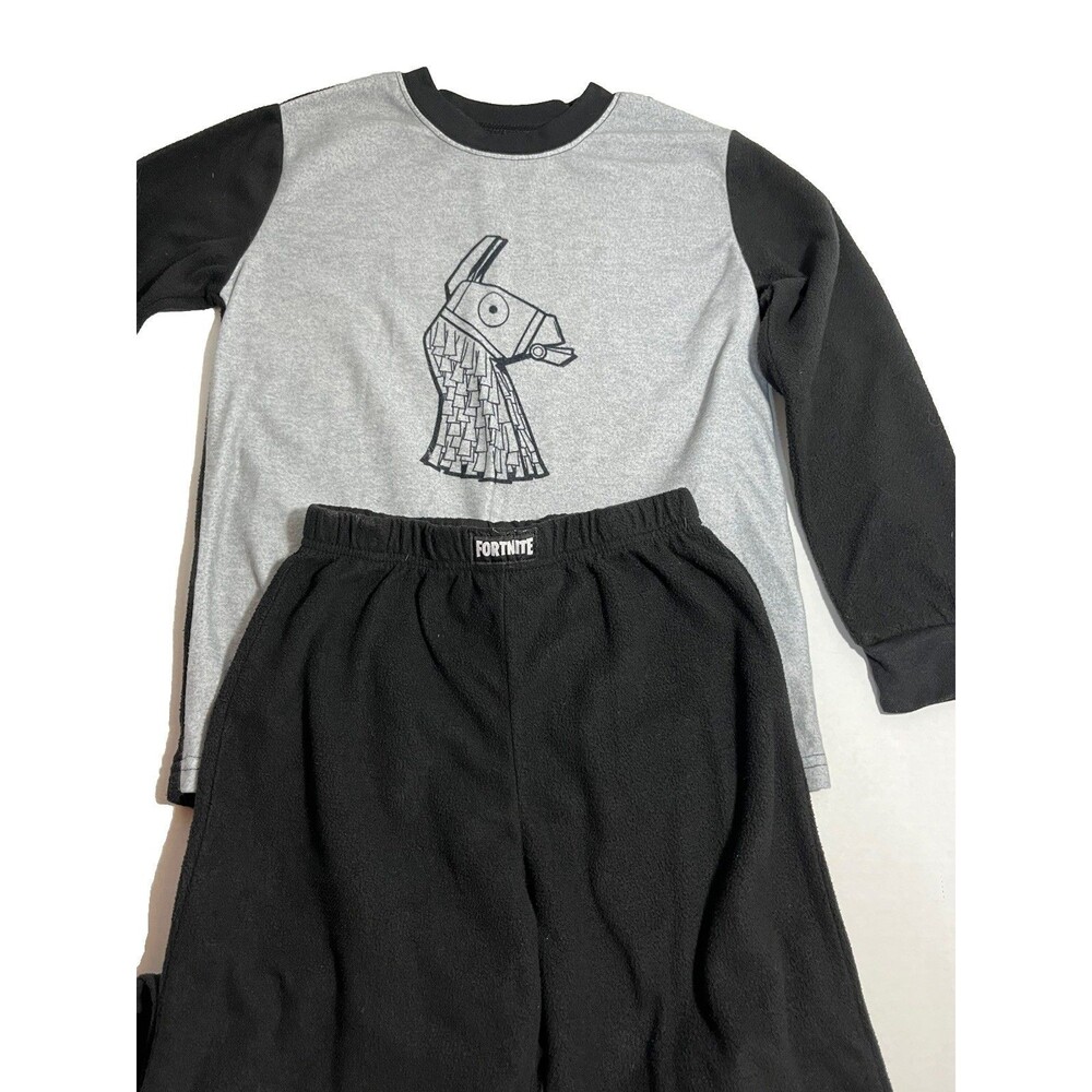 Fortnite Llama Pajama Set Boys 2-PC Sleepwear Black Gray Fleece Size 8